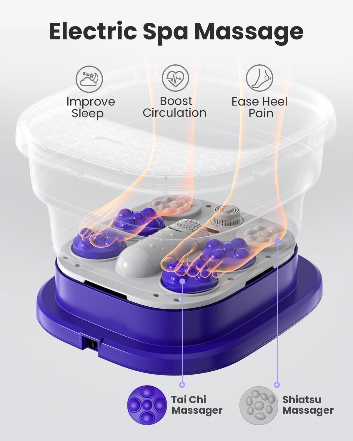 Puboo Collapsible Foot Spa Bath Massager with Heat, 95-115°F Precise Temp Control, Motorized Massage Rollers, Heated Foot Bath Soak Tub, Fits up to US Men’s Size 11 / Women’s Size 12.5