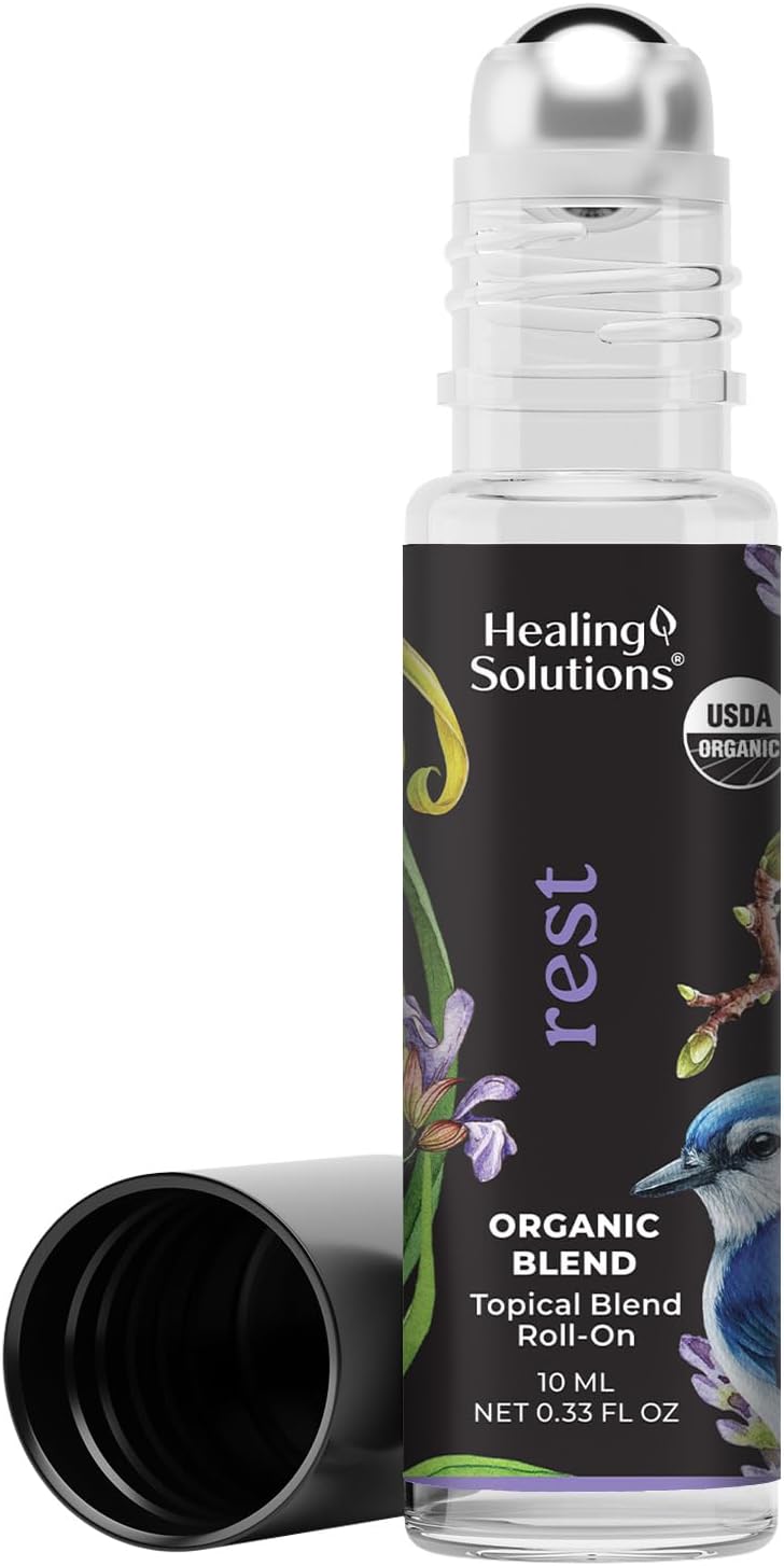 Healing Solutions - Organic Rest Blend Essential Oil Roll on Perfume, Calm, Sleep, Essential Oil Roller, Body Oil, Aromatherapy USDA Certified - 10ml