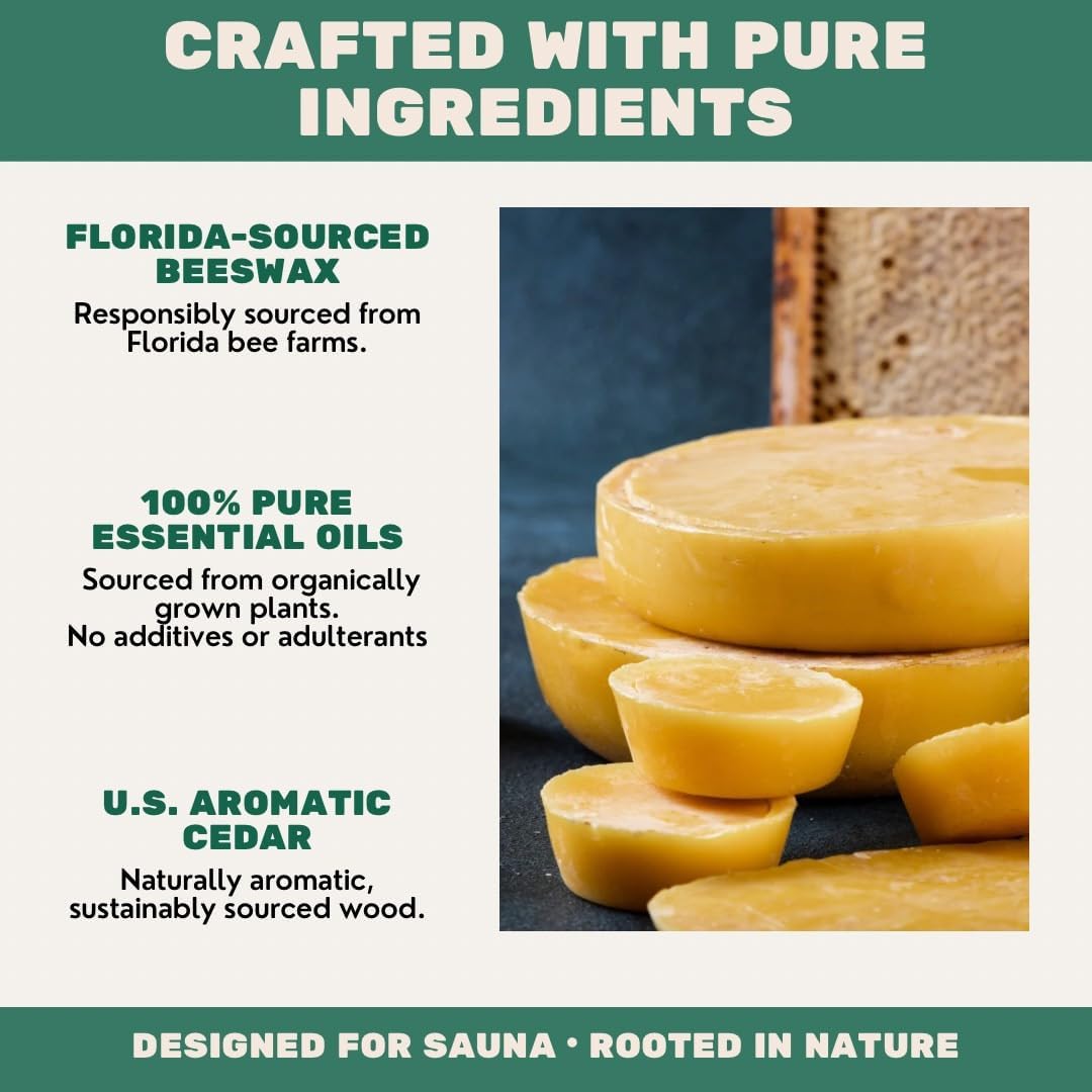 Sauna Freshener with Essential Oil Refill – Handmade Cedar Wood Diffuser – Breathe & Restore Scent – Eucalyptus, Peppermint & Tea Tree – Heat-Activated Aromatherapy for Sauna – Made in USA