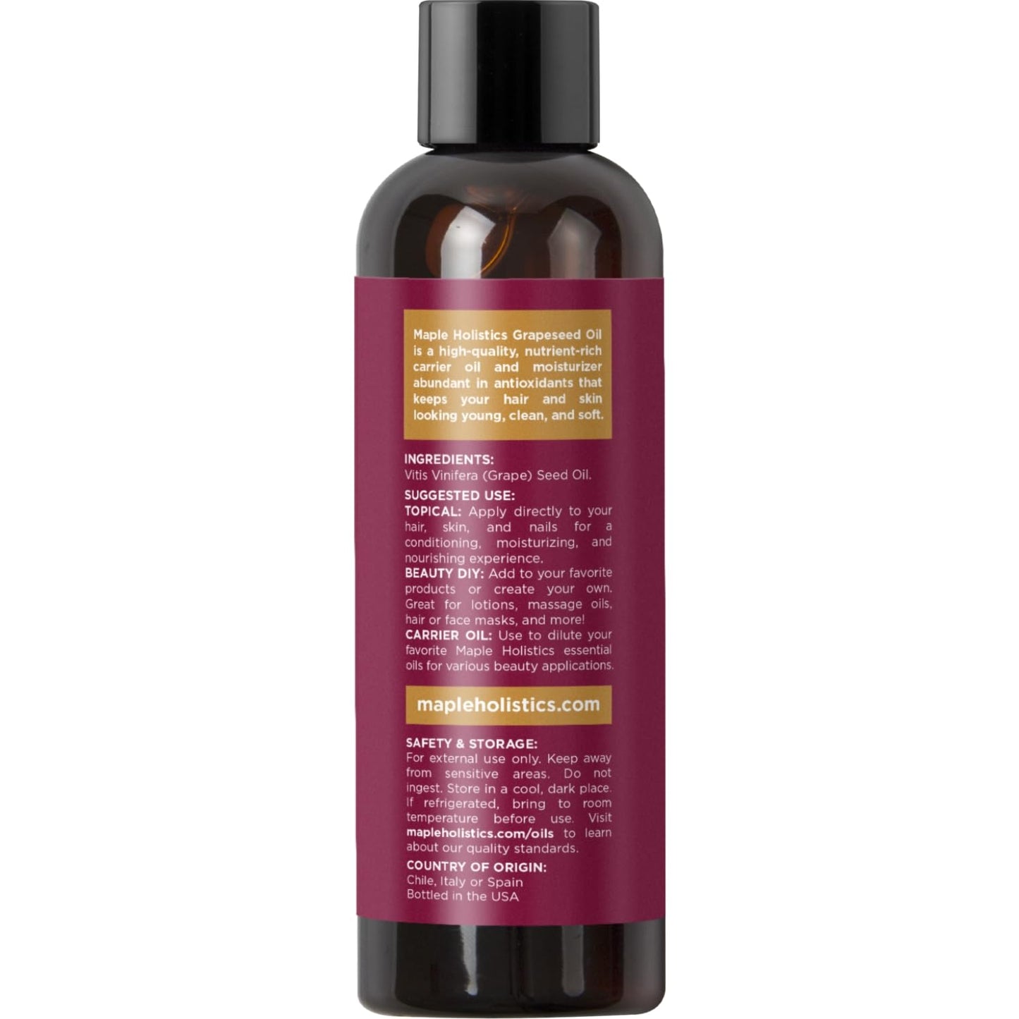 Pure Grapeseed Oil for Skin Care - Cold Pressed Grape Seed Oil Liquid for Skin with Moisturizing Carrier Oil for Essential Oils Mixing - Natural Vitamin E Anti Aging Body Oil for Dry Skin and Hair