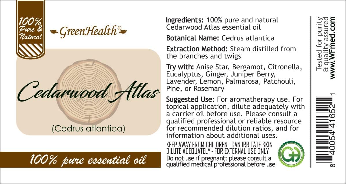 Cedarwood Atlas Essential Oil - 4 fl oz - 100% Pure Essential Oil - GreenHealth