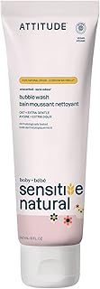 Attitude Bubble Body Wash for Baby, EWG Verified, Extra Gentle, Enriched with Oatmeal, Dermatologically Tested, Plant and Mineral-Based, Vegan, Unscented, 8 Fl Oz
