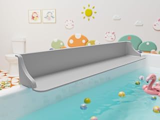 Cushore 3-Ft Bathtub Splash Guard PlayPad with Strong Suction Cups, Toy Tray Caddy Holder Storage, No-Leak, Mess-Free Bath Time for Kids, Grey