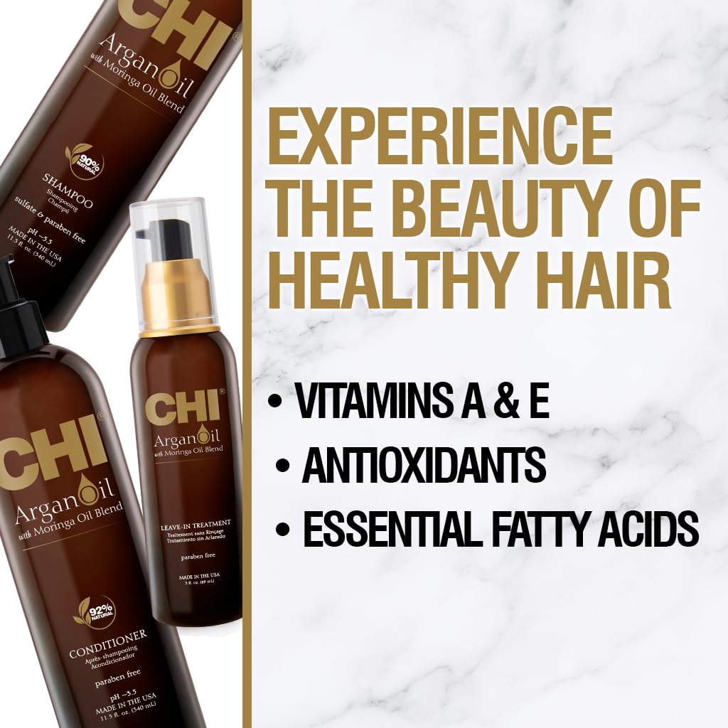 CHI Argan Oil Luxe Trio Kit, Professional Salon Quality Shampoo, Conditioner & Moringa Oil for Dry Damaged Hair Repair, Frizz Control, Moisture & Shine