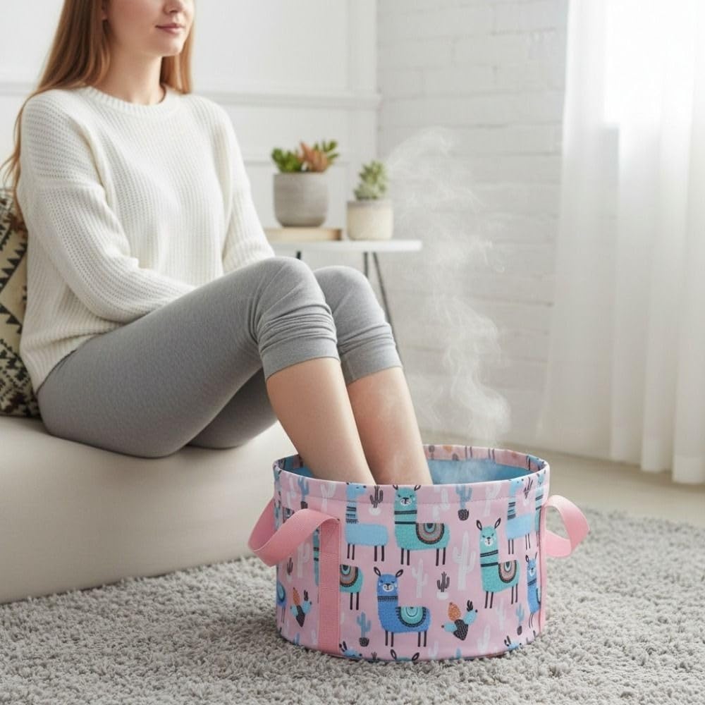 Collapsible Foot Bath Basin 15L – Portable Folding Soaking Tub, Multi-Use Spa Basin with Storage Bag for Pedicure, Travel Camping & Outdoor Use(Pink)