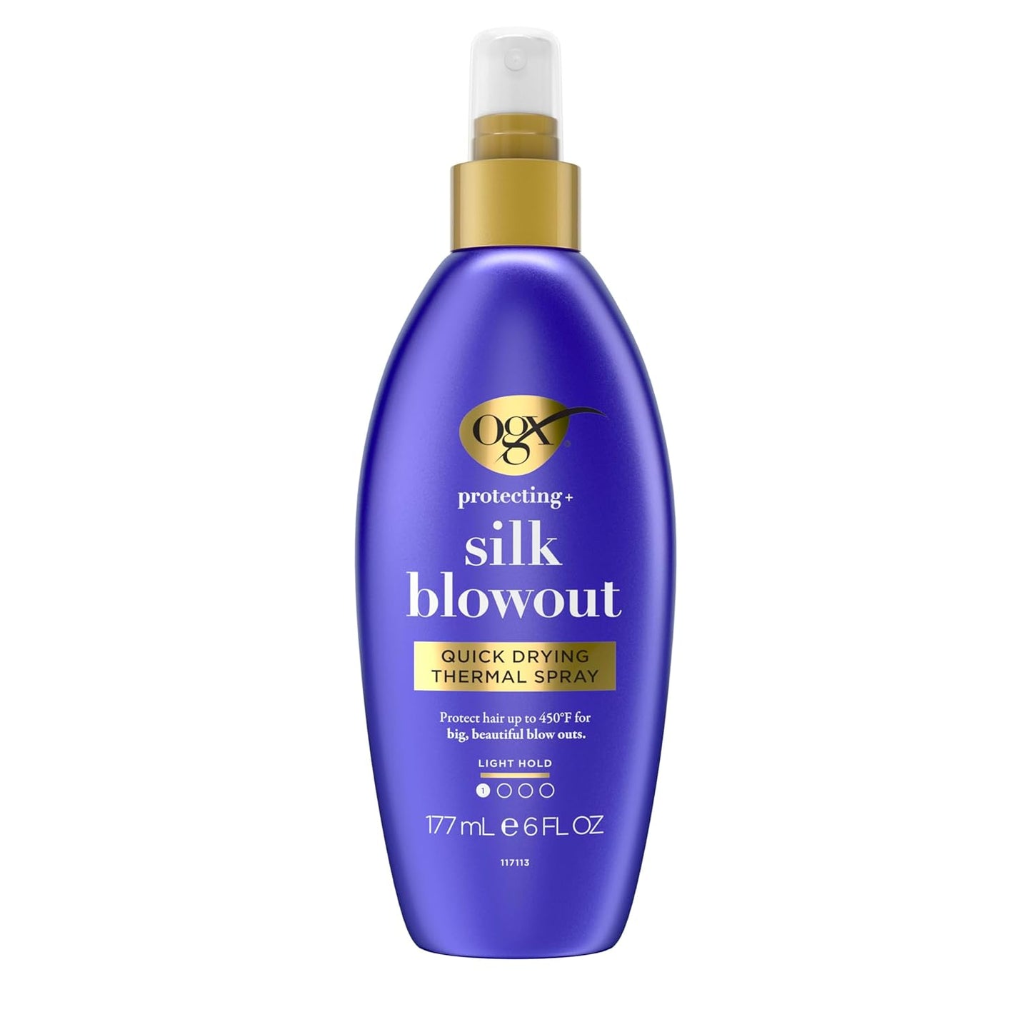 OGX Protecting + Silk Blowout Quick Drying Thermal Protection Spray, Heat Protectant Spray Shields Hair up to 450°F For Soft, Shiny Hair and Big, Beautiful Blowouts, Light Hold, 6 fl. oz