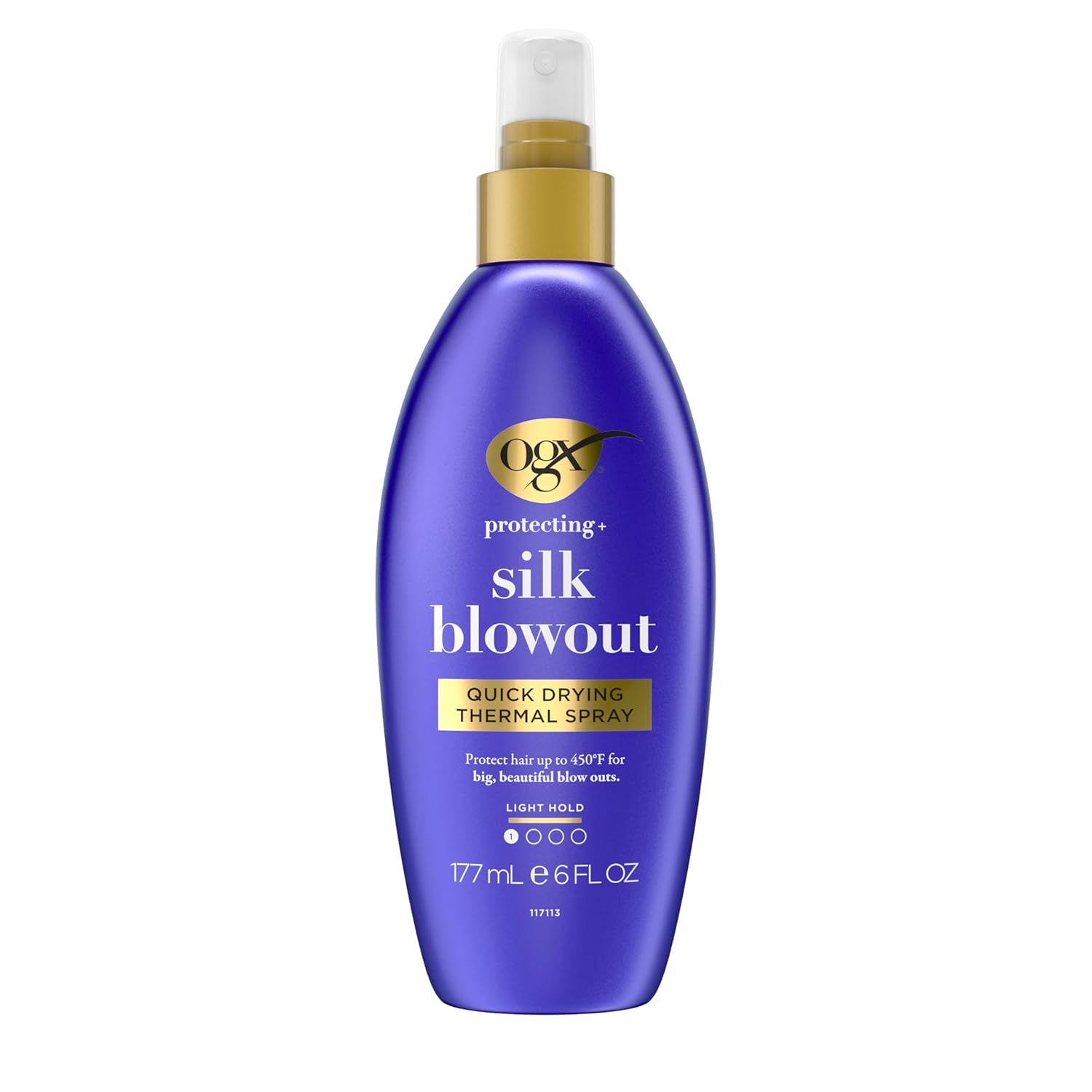 OGX Protecting + Silk Blowout Quick Drying Thermal Protection Spray, Heat Protectant Spray Shields Hair up to 450°F For Soft, Shiny Hair and Big, Beautiful Blowouts, Light Hold, 6 fl. oz