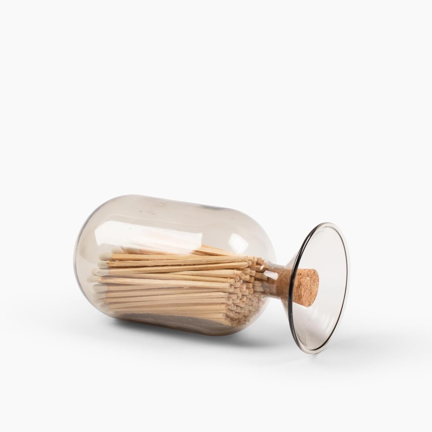 Premium Glass Match Cloche - Matches in a Jar with Striker. Great for Candles, Fireplace. Or Use Bottle for Bath Salts, Accessories. Includes Striker and Safety Matches (White)