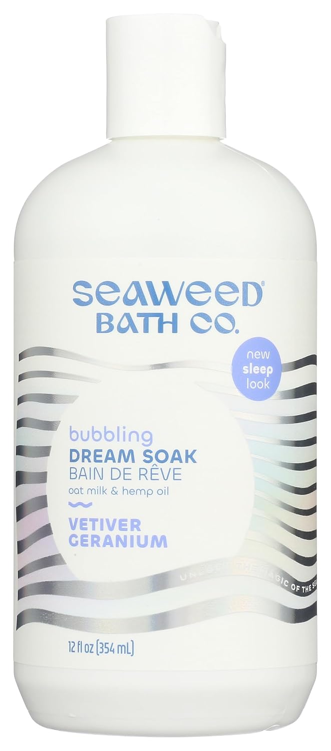 Seaweed Bath Co. Bubbling Dream Soak, Vetiver Geranium Scent, 12 Ounce, Sustainably Harvested Seaweed, Oat Milk, Hemp Oil