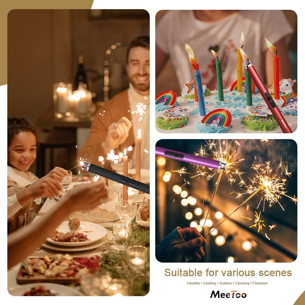 MeeToo Candle Electric Lighter Rechargeable USB Type-C Lighters for Candle Christmas Kitchen Camping Party, Gifts for Wife Women Men Nana Black