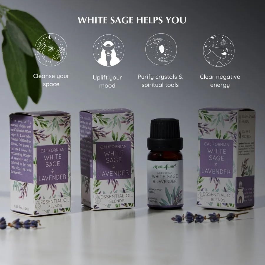 White Sage & Lavender Essential Oil Diffuser Blend by Aromafume | 3x10ml/0.33 fl oz | Aromatherapy Oil for Cleansing Negative Energy & Protection | Ethically sourced | Sage Oil for Smokeless Smudging