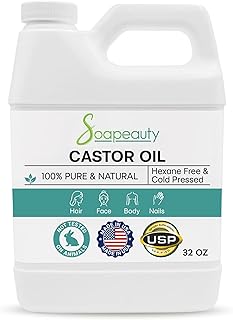 Soapeauty Cold Pressed Castor Oil | 100% Pure Natural USP Grade Promotes Healthy Skin & Hair | Hexane Free | Thickens Eyebrows & Lengthens Eyelashes | 32 fl oz