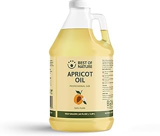 Best of Nature 100% Pure Apricot Oil – Lightweight Massage & Body Oil, Unscented Moisturizer for Hair, Skin, Face, Ideal Carrier Oil for Essential Oils, Half Gallon (64 fl oz)
