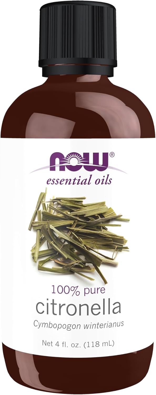 NOW Essential Oils, Citronella Oil, Freshening Aromatherapy Scent, Steam Distilled, 100% Pure, Vegan, Child Resistant Cap, 4-Ounce