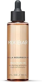MIX:BAR Vanilla Bourbon Glowy Body Oil for Women, Soothe, Soften & Smooth Dry Skin, with Jojoba & Avocado Oil, Paraben Free, Vegan, 4oz