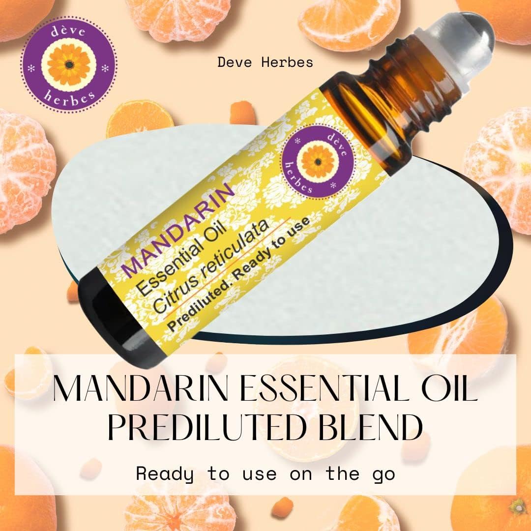 Deve Herbes Mandarin Essential Oil (Citrus reticulata) Pre Diluted Ready to Use Roll-on Blend for Aromatherapy and Topical Skin Application for Kids and Adults 10ml (0.33 oz)