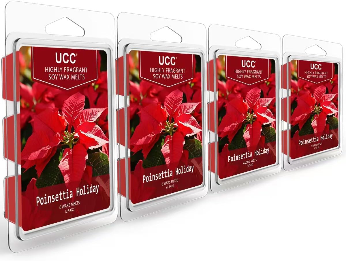 UCC Christmas Wax Melts, Premium Plant Based Natural Soy Scented Melts Cubes, Wax Melts Tarts- 4 Pack