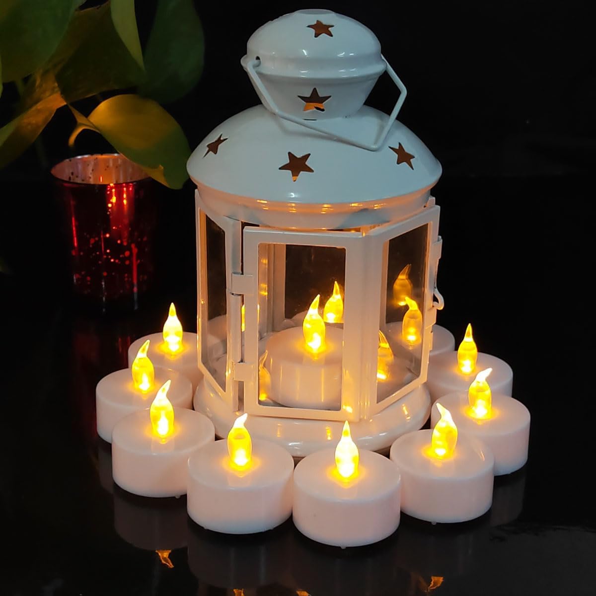 Flameless LED Tea Lights Candles, Flickering Electric Fake Candle, 24 Pack 200+ Hour Battery Operated Warm Yellow Plastic Tealight Candles for Wedding, Halloween, Christmas Decorations