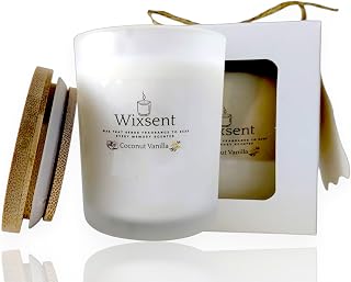 Wixsent Coconut Vanilla Scented Soy Wax Candle 7oz – Clean Burn Natural Soy Candle in Glass Jar with Bamboo Lid with Gift Box