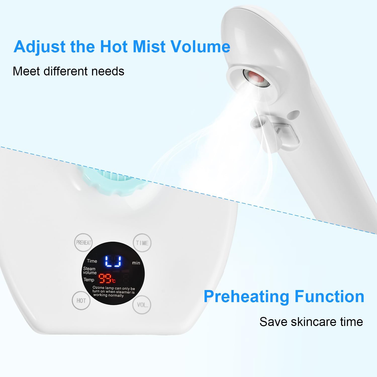 Professional Facial Steamer, Vaporizador Facial Steamer for Esthetician, Face Steamer on Wheels, Rocker Arm/Preheat/Hot Mist Adjustment/Timer Function, Facial Steamers for Home Salon Spa Skin Cleaning