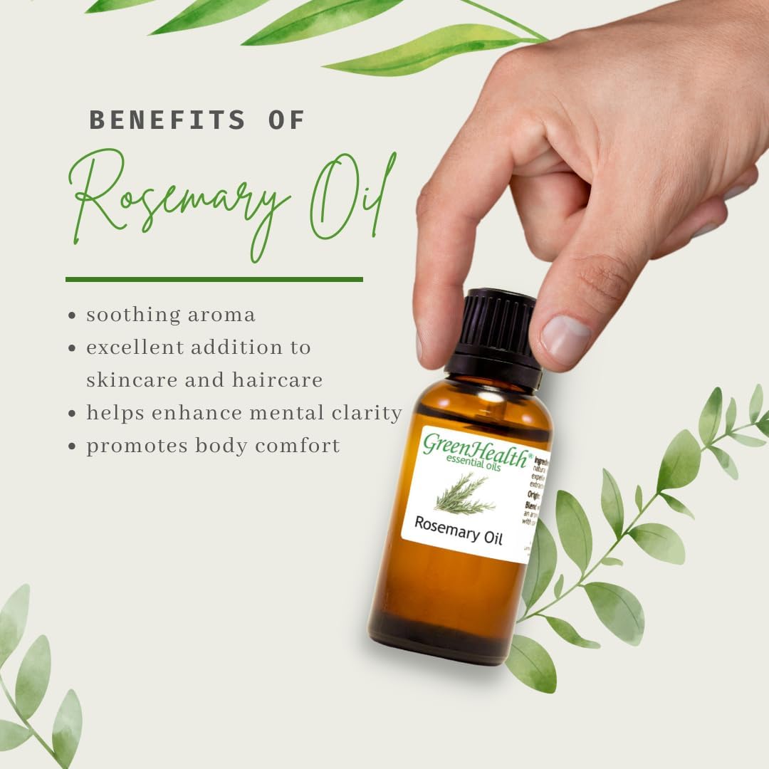 GreenHealth Rosemary Essential Oil - 8 fl oz (237 ml) Glass Bottle with Cap - 100% Pure Essential Oil