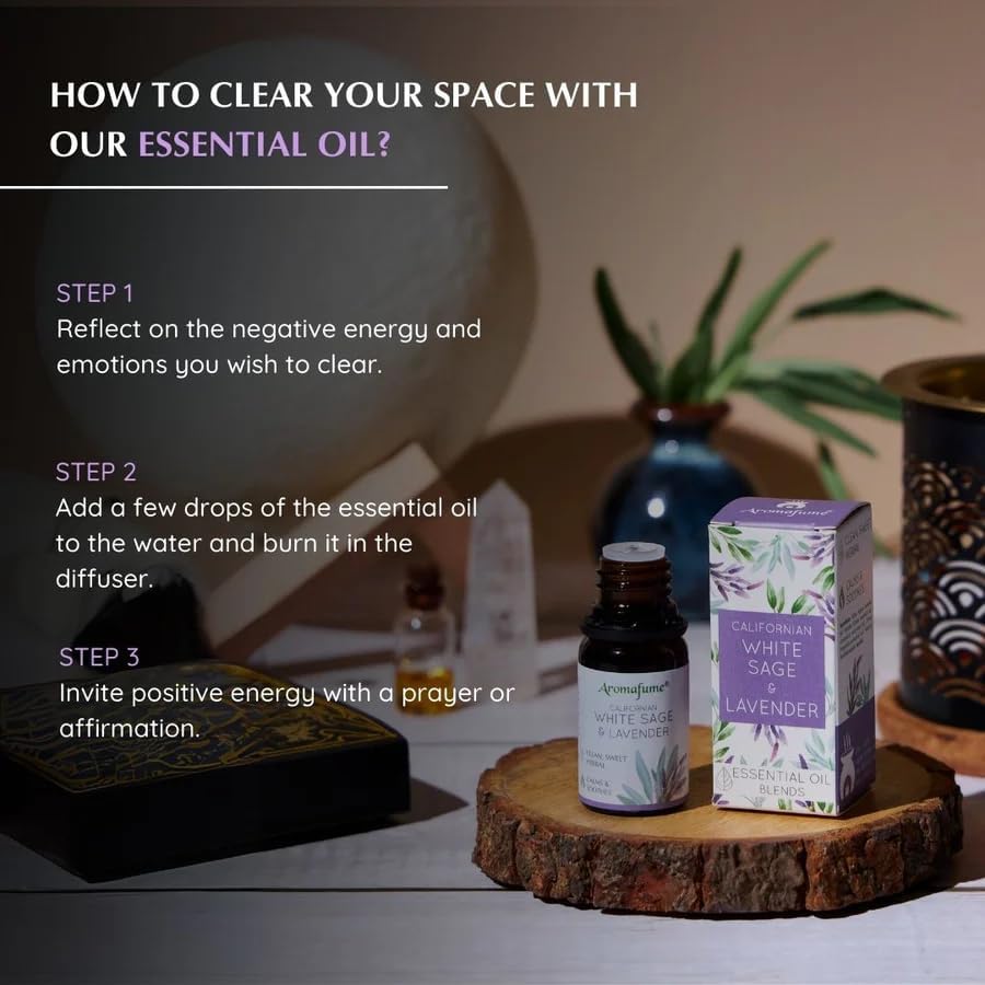 White Sage & Lavender Essential Oil Diffuser Blend by Aromafume | 3x10ml/0.33 fl oz | Aromatherapy Oil for Cleansing Negative Energy & Protection | Ethically sourced | Sage Oil for Smokeless Smudging