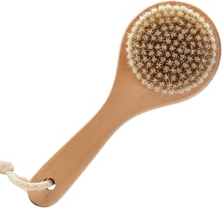 Natural Boar Bristle Body Brush – Lotus Wood Bath Brush for Dry Brushing & Exfoliation – Short Handle Shower Brush to Improve Circulation & Lymphatic Drainage