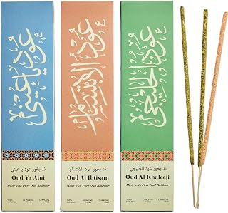 Arabian Oudh Incense Sticks by Dukhni – 90 Premium Agarwood Oud Sticks | 3 Assorted Oudh Fragrances | Organic & Charcoal Free Incense I Long-Lasting Fragrance for Home, Meditation & Relaxation