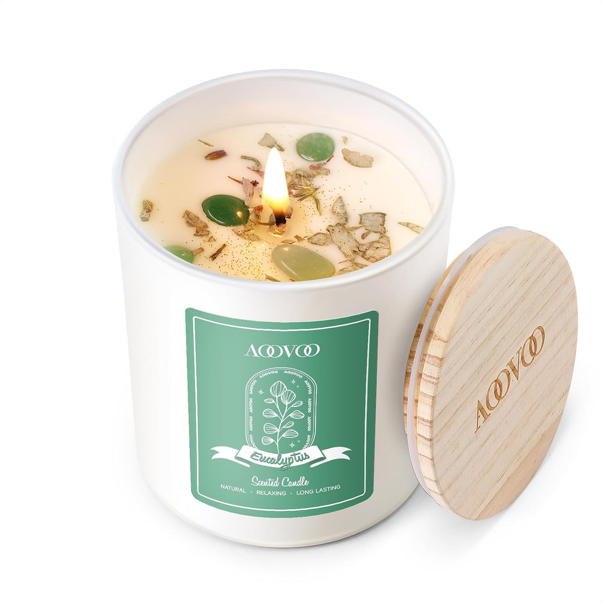 AOOVOO Eucalyptus Scented Candles for Women - Aromatherapy Candle with Crystals Inside