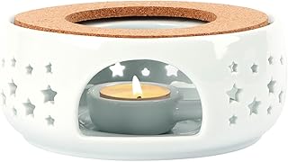 KAYCROWN Teapot Warmer, Ceramic Tea Warmer for Teapot, Tealight Warmer with Tealight Holder for Heating Coffee Milk Tea Warmer, Teapot Heater (White)
