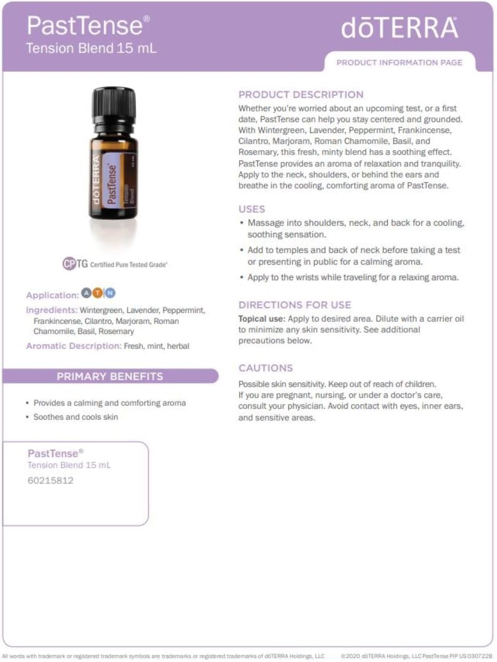 doTERRA PastTense Oil - Tension Blend - 15mL