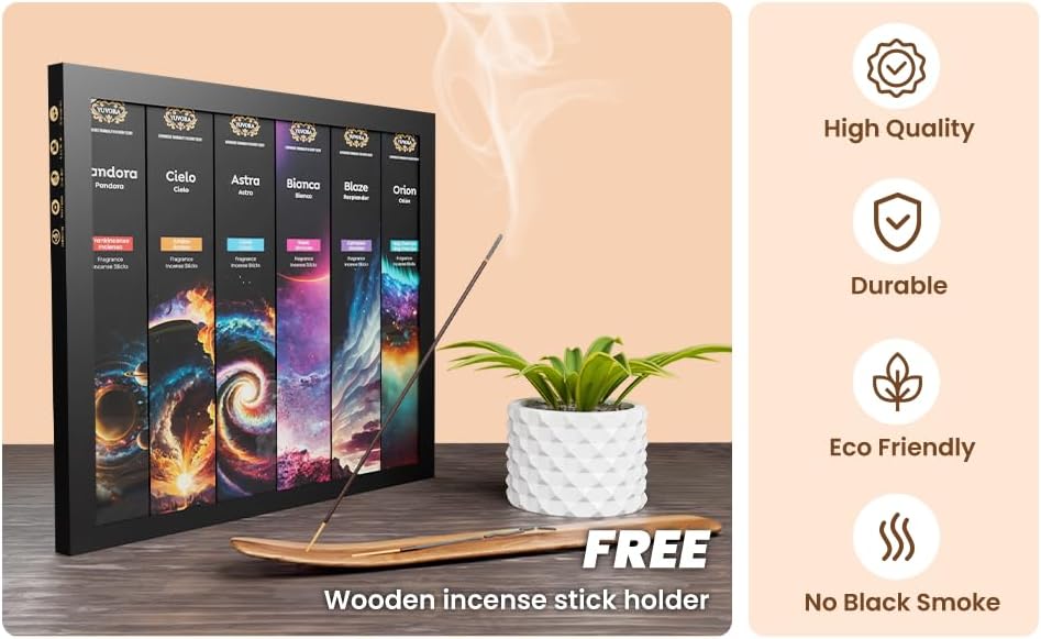 Aromatic Incense Sticks Gift Set – 120 Natural & Non-Toxic Incense Sticks | 6 Soothing Scents | Home, Meditation, Relaxation & Yoga | Free Incense Holder | Inciensos - Gifts for Women