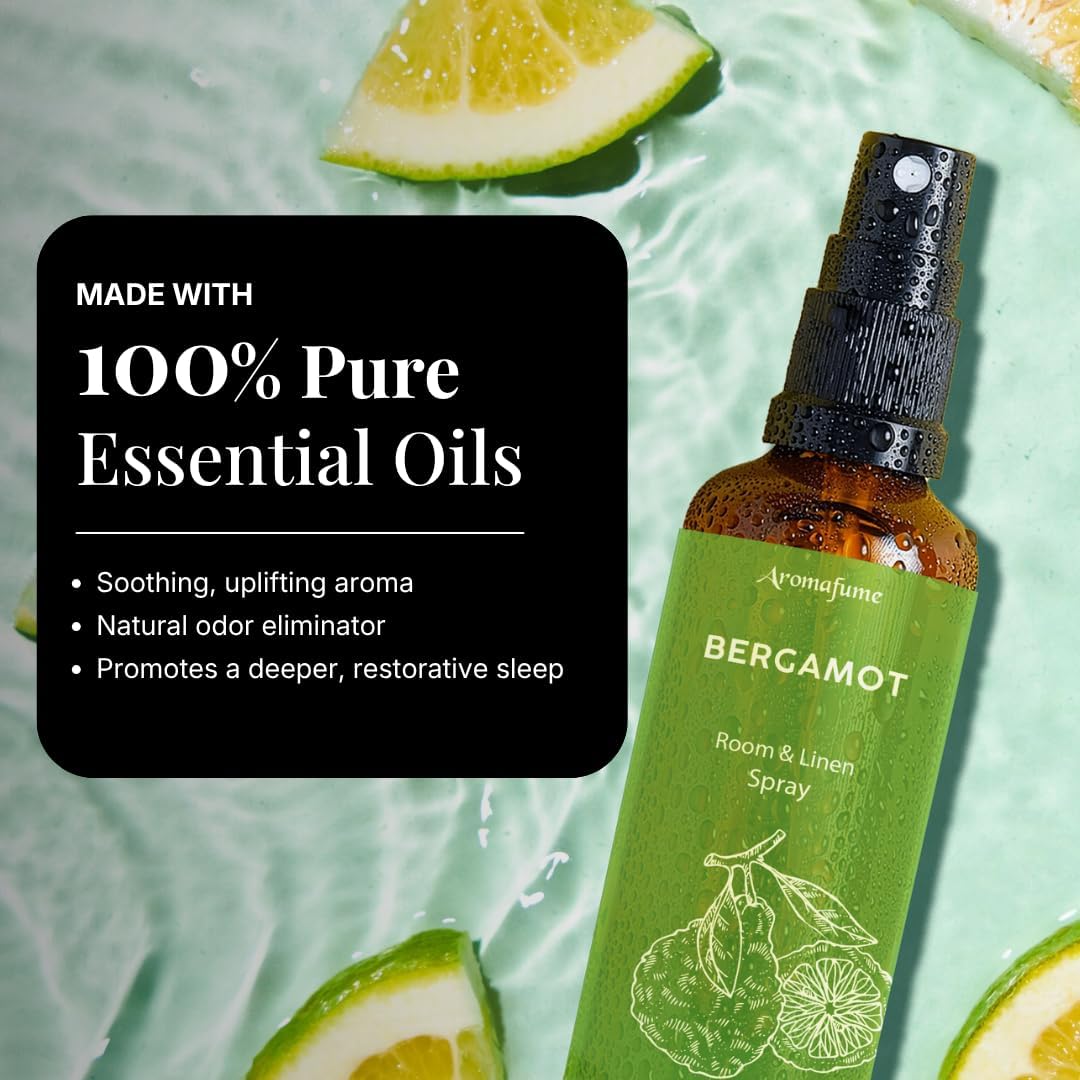 Lavender, Bergamot & Sandalwood Room & Linen Mist Gift Set by Aromafume | 3x50ml Natural Air Freshener Spray for Home, Fabric, Bedding & Pillows | Aromatherapy Fragrance, Relaxing & Calming Scent