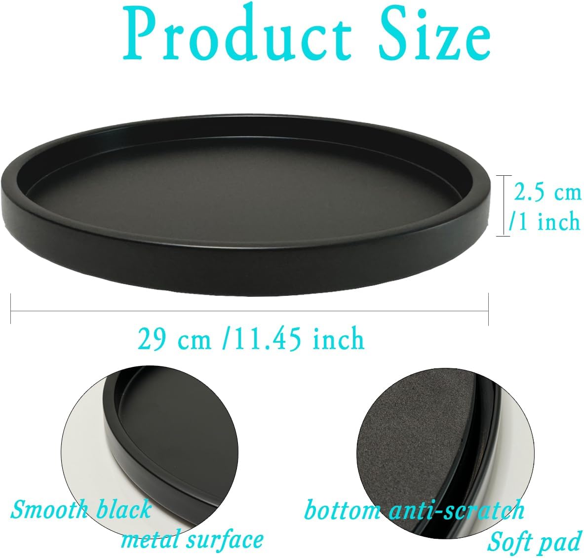 Round Black Metal Candlestick Tray, Decorative Serving Tray, Candle Holder Tray for Wedding Table, Dinning Table Decorations(11.5 inches)