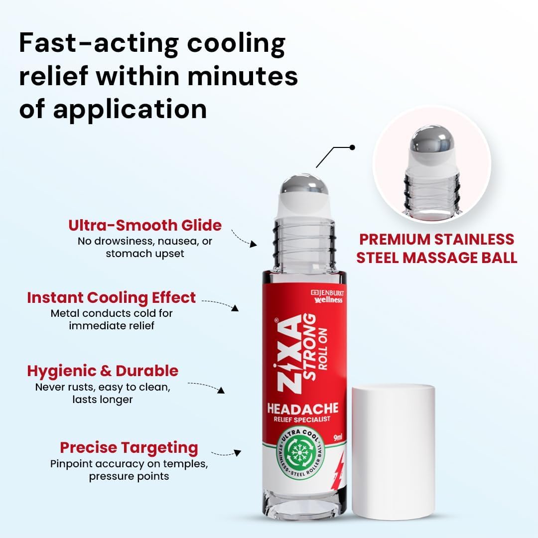 FT Fountina ZIIXA Headache Relief Roll On, Ultra-Cool Stainless Steel Roller, Fast Cooling, Plant-Based with Aromatherapy, Non-Greasy, Travel Friendly, 9 ml