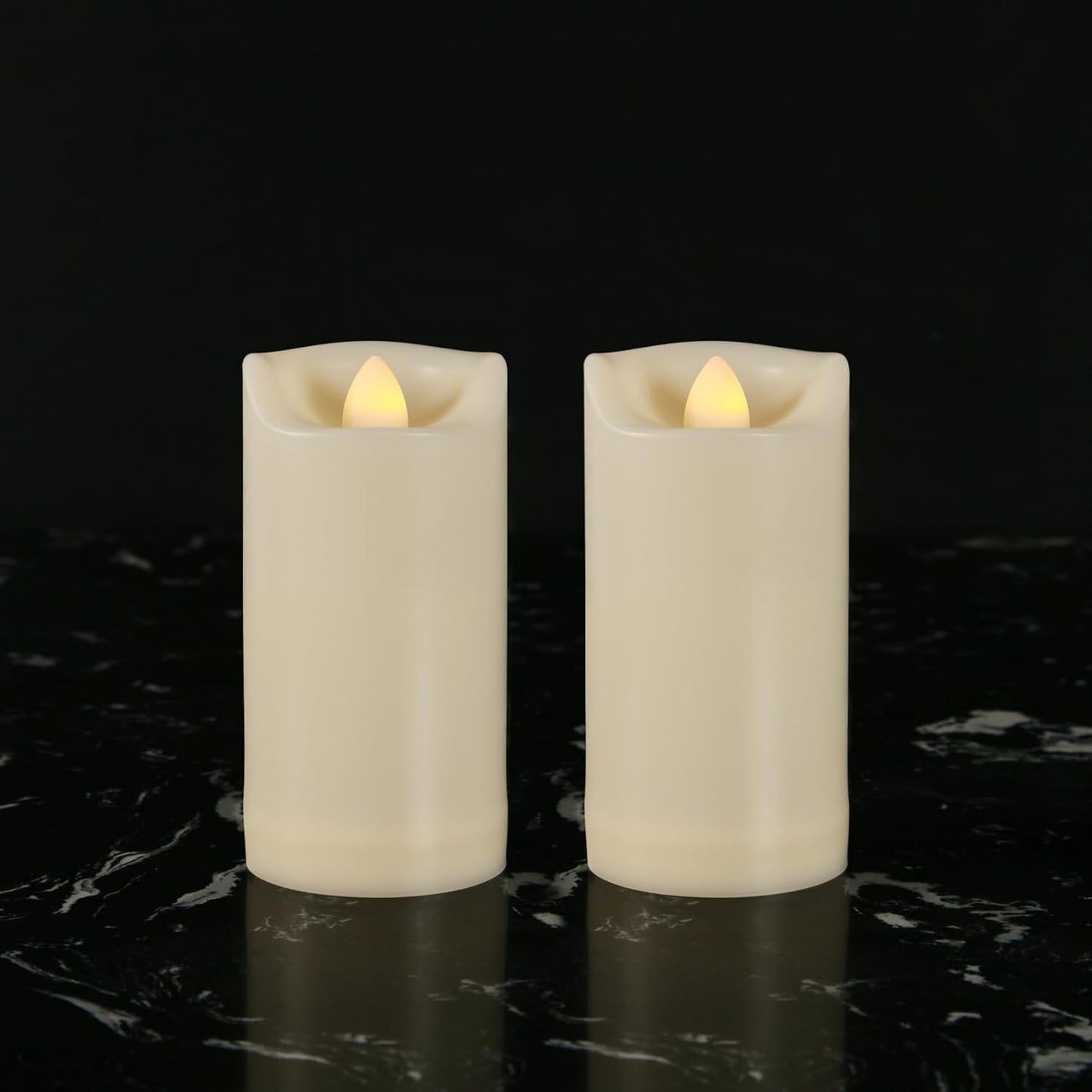 2" X 4" Battery Operated Flameless Candles with Timer, Waterproof Outdoor Flickering LED Pillar Candles for Home, Wedding Decoration, Slim Tall, Ivory Plastic, 2 Pack