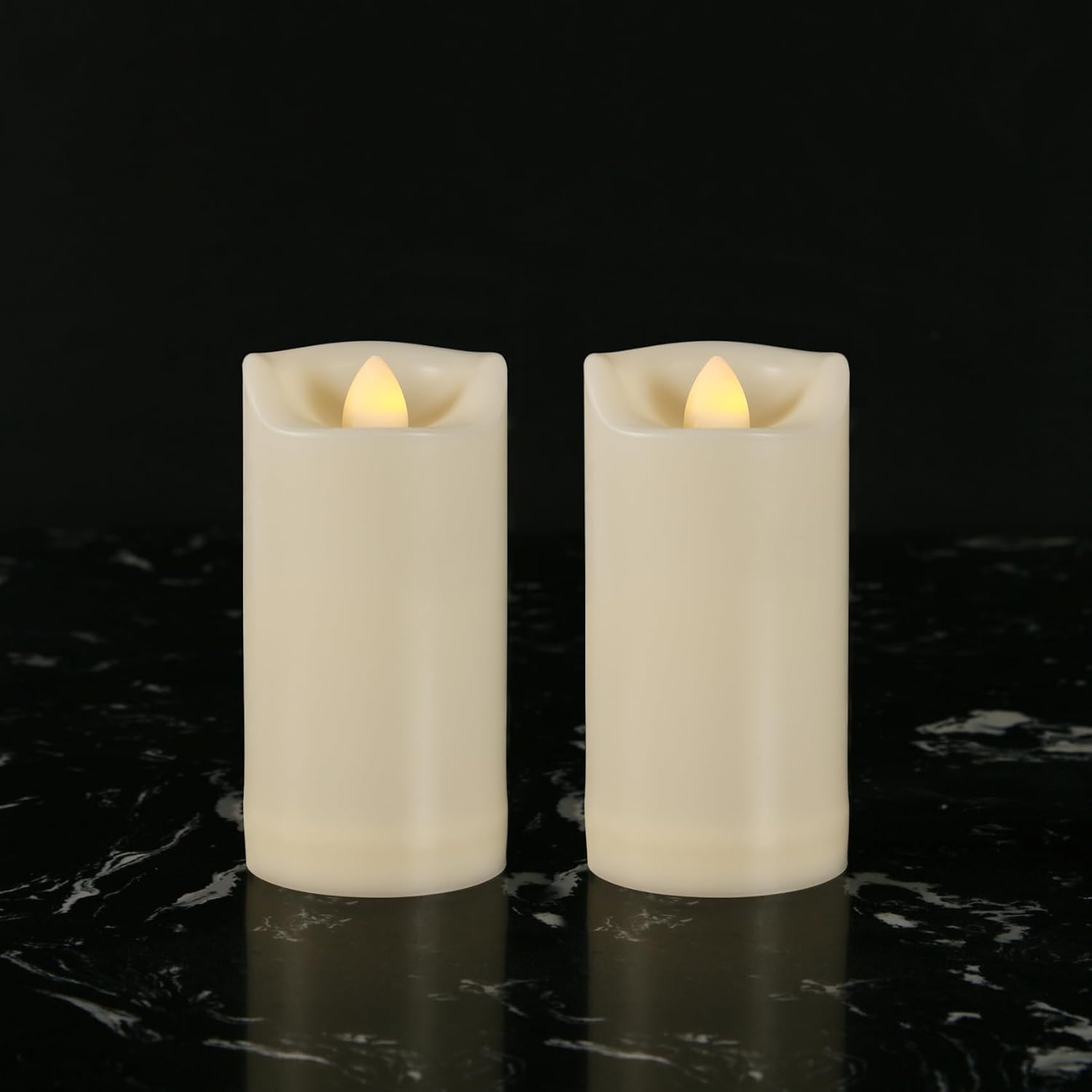 2" X 4" Battery Operated Flameless Candles with Timer, Waterproof Outdoor Flickering LED Pillar Candles for Home, Wedding Decoration, Slim Tall, Ivory Plastic, 2 Pack
