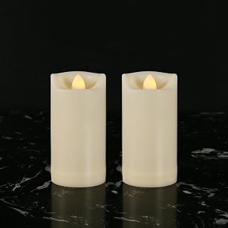 2" X 4" Battery Operated Flameless Candles with Timer, Waterproof Outdoor Flickering LED Pillar Candles for Home, Wedding Decoration, Slim Tall, Ivory Plastic, 2 Pack