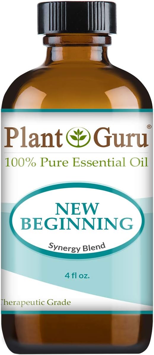 Plant Guru New Beginning 4oz Undiluted Essential Oil Blend - Pure, Therapeutic Grade for Meditation, Yoga, Relaxation, Mood, Uplifting, Calming, Diffuser