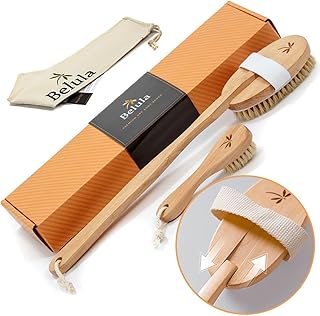 Belula Dry Brushing Body Brush Set - Natural Boar Bristle Body Brush, Exfoliating Face Brush & Bath Gloves - Ideal Dry Skin Brush for Lymphatic Drainage & Healthy Glowing Skin!