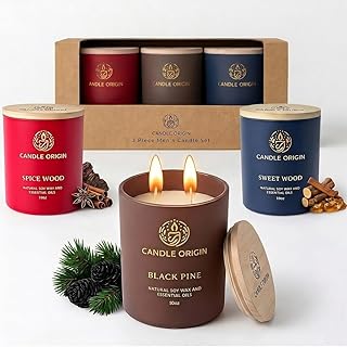 Candles for Men - 3×10 oz Scented Candles Premium Gift Set for Men - Natural Soy Wax - Clean Burning Aromatherapy for Him - Masculine Decor for Home, Apartment, Office, Man Cave