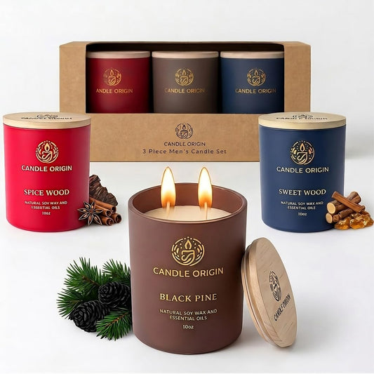 Candles for Men - 3×10 oz Scented Candles Premium Gift Set for Men - Natural Soy Wax - Clean Burning Aromatherapy for Him - Masculine Decor for Home, Apartment, Office, Man Cave