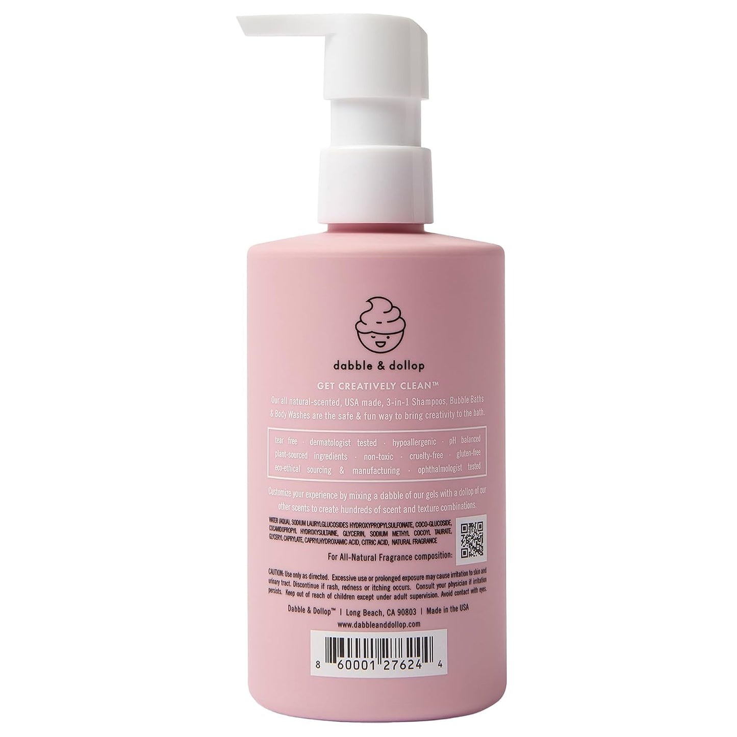 Dabble & Dollop Coconut Kids 3-in-1 Body Wash, Shampoo & Bubble Bath – Tear-Free, Gentle, Natural-Origin, Hypoallergenic and Safe for Sensitive Skin (10 fl oz, Pack of 2)