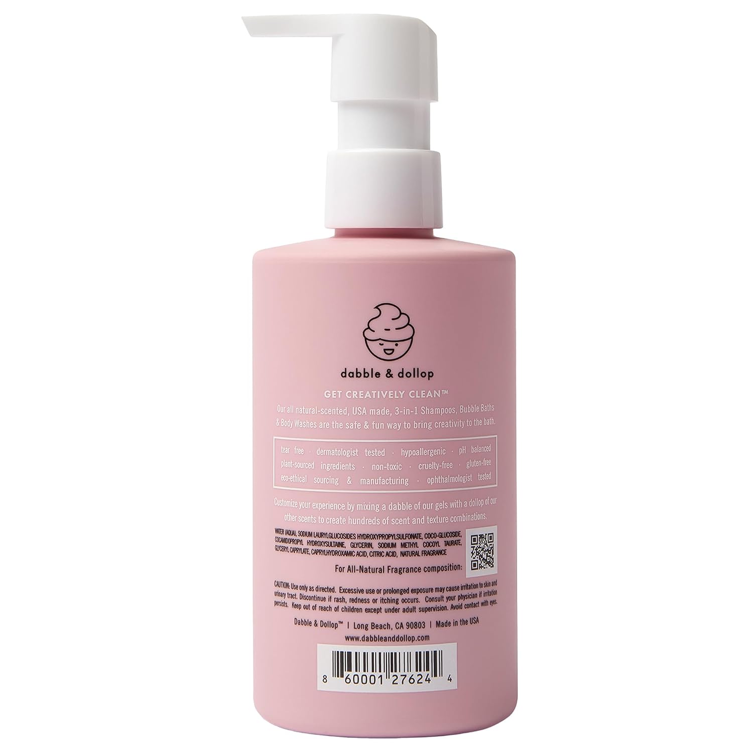 Dabble & Dollop Coconut Kids 3-in-1 Body Wash, Shampoo & Bubble Bath – Tear-Free, Gentle, Natural-Origin, Hypoallergenic and Safe for Sensitive Skin (10 fl oz, Pack of 2)