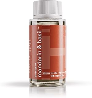 Homedics SereneScent Waterless Diffuser Oil Refill — Mandarin Basil (120ml). Bright & Refreshing Home Fragrance. Compatible with SereneScent Diffusers. Easy Twist Plug & Play
