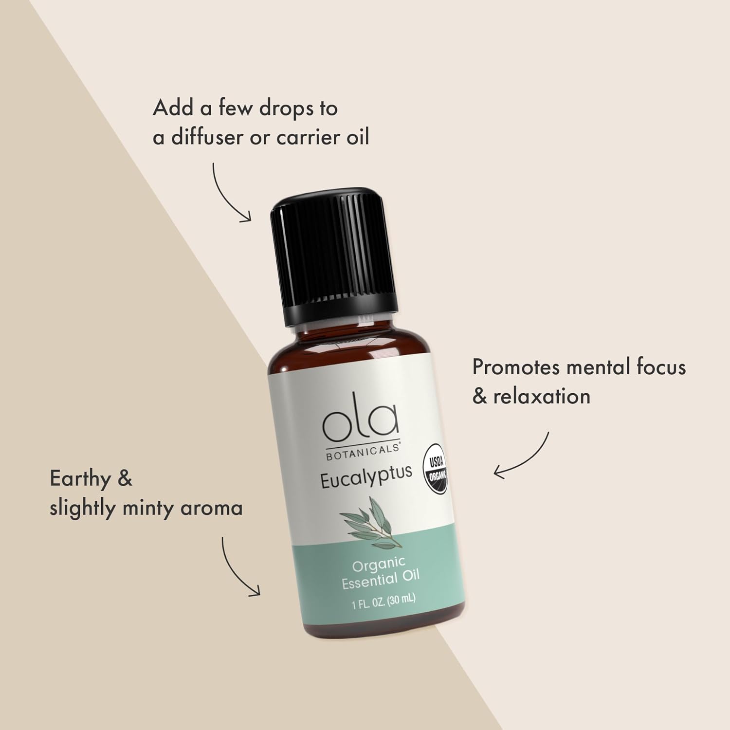 Dr. Mercola Ola Botanicals Organic Essential Oil - Uplifting Aroma for Air Diffusion & Skin Use - Refreshing and Soothing - Organic Eucalyptus 1 fl oz