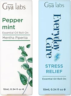 Peppermint & Stress Relief Roll On Set - Aromatherapy Grade Essential Oils Set - 2x0.34 fl oz - Gya Labs