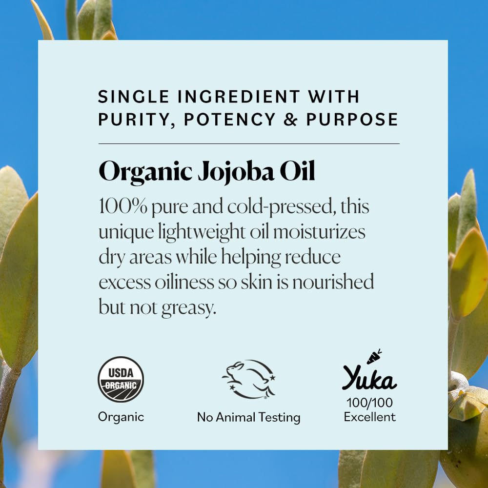 Sky Organics Organic Jojoba Oil for Face, Balancing Oil for Light Hydration & Helps Reduce Excess Oiliness, Suitable For Oily, Combination and Blemish-Prone Skin, 100% Pure & Cold-Pressed, 1 fl oz