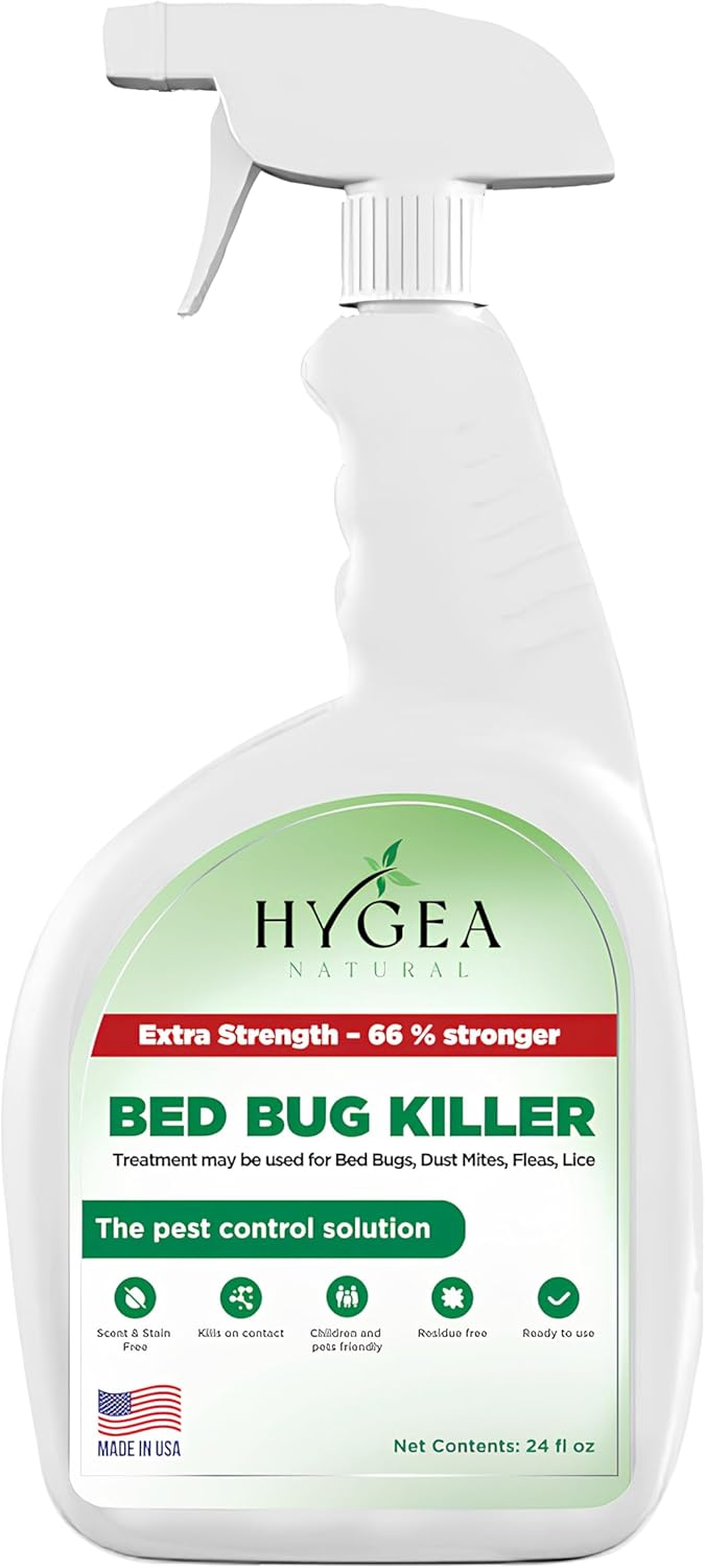 Hygea Natural Extra Strength Bed Bug Killer & Mite Spray - Child & Pet Friendly - Stain & Odor Free - 66% Stronger Formula (24 oz)