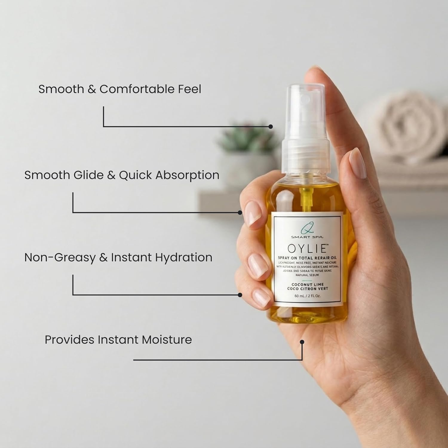 QTICA Oylie Spray On Total Repair Body Oil | Lightweight Spray Oil with Natural Jojoba & Argan Oil for Instant Moisture Smooth Finish Deep Hydration Soft Supple Looking Skin 2oz (Coconut Lime)